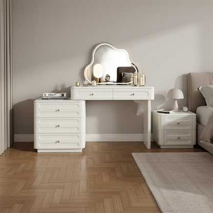 Adjustable & Sturdy Makeup Vanity - Nordic Style, White Sturdy MDF & Solid Wood Particle Board With 5 Drawers For Bedroom