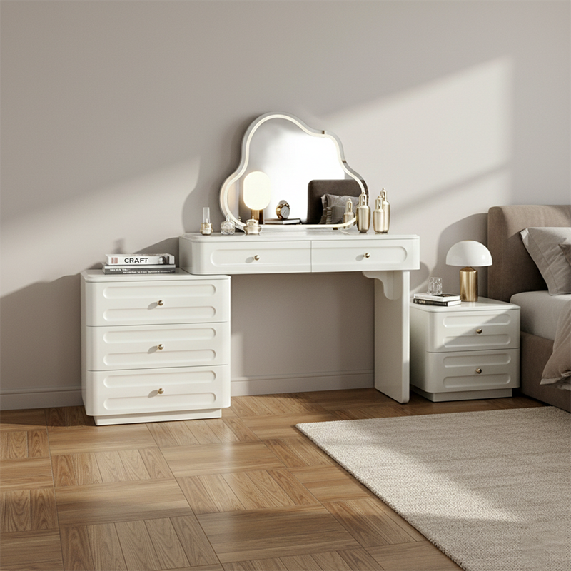 Adjustable & Sturdy Makeup Vanity - Nordic Style, White Sturdy MDF & Solid Wood Particle Board With 5 Drawers For Bedroom
