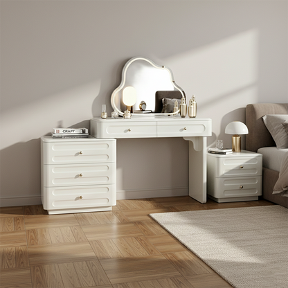 Adjustable & Sturdy Makeup Vanity - Nordic Style, White Sturdy MDF & Solid Wood Particle Board With 5 Drawers For Bedroom