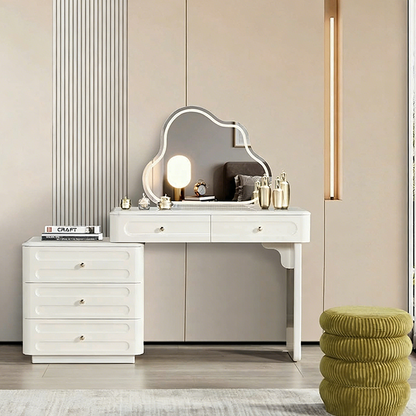 Adjustable & Sturdy Makeup Vanity - Nordic Style, White Sturdy MDF & Solid Wood Particle Board With 5 Drawers For Bedroom