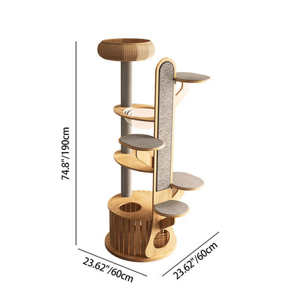 Modern Minimalist MDF Felt Round Cat Tree & Condo 3-Condo 4-Perche 1-Scratching Board For Living Room