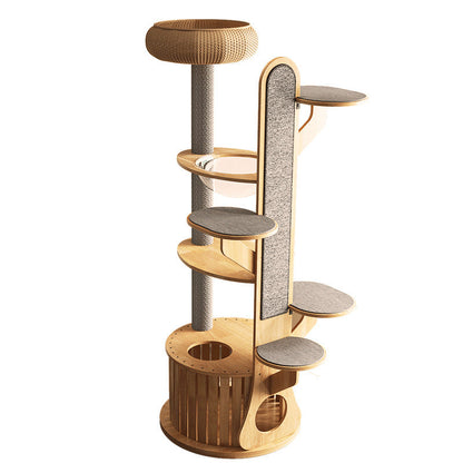 Modern Minimalist MDF Felt Round Cat Tree & Condo 3-Condo 4-Perche 1-Scratching Board For Living Room