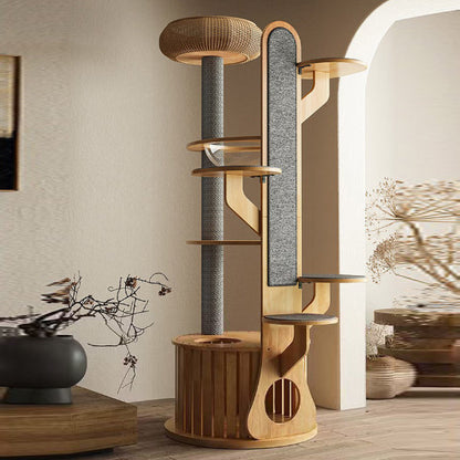 Modern Minimalist MDF Felt Round Cat Tree & Condo 3-Condo 4-Perche 1-Scratching Board For Living Room