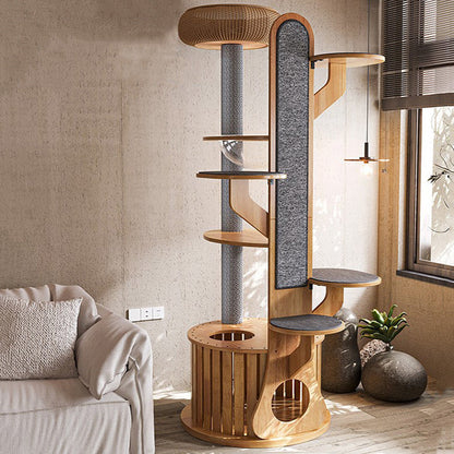 Modern Minimalist MDF Felt Round Cat Tree & Condo 3-Condo 4-Perche 1-Scratching Board For Living Room