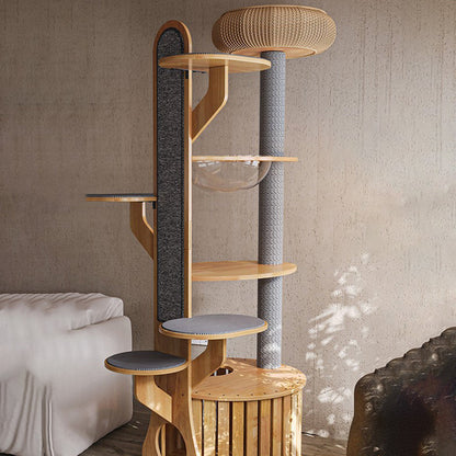 Modern Minimalist MDF Felt Round Cat Tree & Condo 3-Condo 4-Perche 1-Scratching Board For Living Room