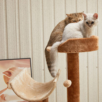 Modern Minimalist Particle Board Velvet Cardboard Tube Sisal Rope Square Cat Tree & Condo 1-Hammock 3-Condo 4-Scratching Post 1-Ladder 2-Perch For Living Room