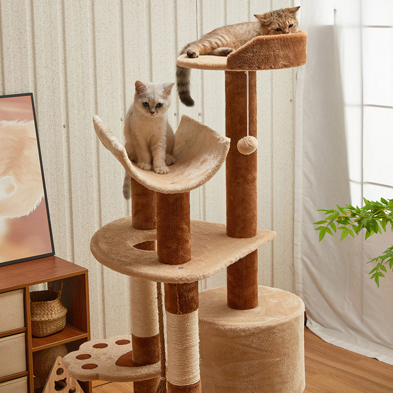 Modern Minimalist Particle Board Velvet Cardboard Tube Sisal Rope Square Cat Tree & Condo 1-Hammock 3-Condo 4-Scratching Post 1-Ladder 2-Perch For Living Room
