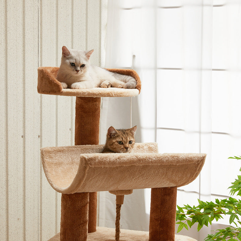 Modern Minimalist Particle Board Velvet Cardboard Tube Sisal Rope Square Cat Tree & Condo 1-Hammock 3-Condo 4-Scratching Post 1-Ladder 2-Perch For Living Room