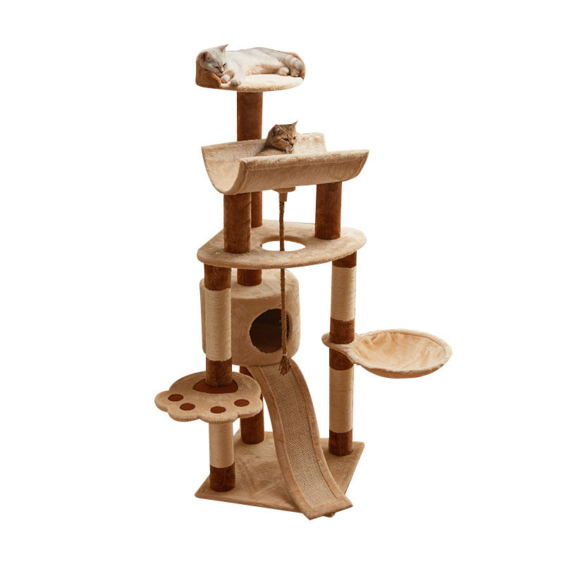 Modern Minimalist Particle Board Velvet Cardboard Tube Sisal Rope Square Cat Tree & Condo 1-Hammock 3-Condo 4-Scratching Post 1-Ladder 2-Perch For Living Room