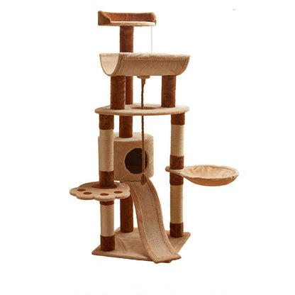 Modern Minimalist Particle Board Velvet Cardboard Tube Sisal Rope Square Cat Tree & Condo 1-Hammock 3-Condo 4-Scratching Post 1-Ladder 2-Perch For Living Room