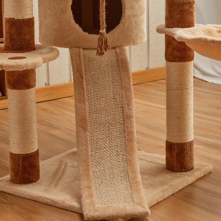 Modern Minimalist Particle Board Velvet Cardboard Tube Sisal Rope Square Cat Tree & Condo 1-Hammock 3-Condo 4-Scratching Post 1-Ladder 2-Perch For Living Room