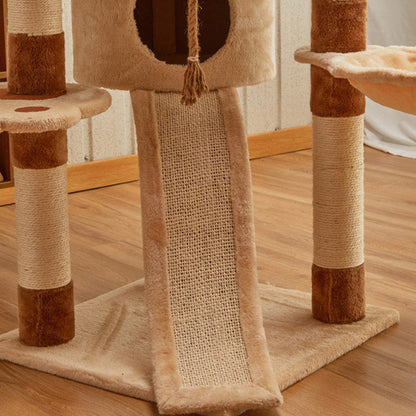 Modern Minimalist Particle Board Velvet Cardboard Tube Sisal Rope Square Cat Tree & Condo 1-Hammock 3-Condo 4-Scratching Post 1-Ladder 2-Perch For Living Room