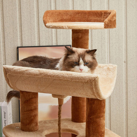 Modern Minimalist Particle Board Velvet Cardboard Tube Sisal Rope Square Cat Tree & Condo 1-Hammock 3-Condo 4-Scratching Post 1-Ladder 2-Perch For Living Room