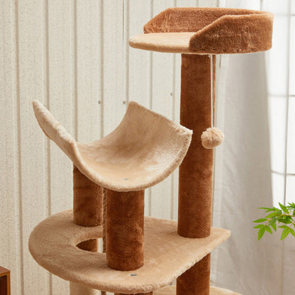Modern Minimalist Particle Board Velvet Cardboard Tube Sisal Rope Square Cat Tree & Condo 1-Hammock 3-Condo 4-Scratching Post 1-Ladder 2-Perch For Living Room