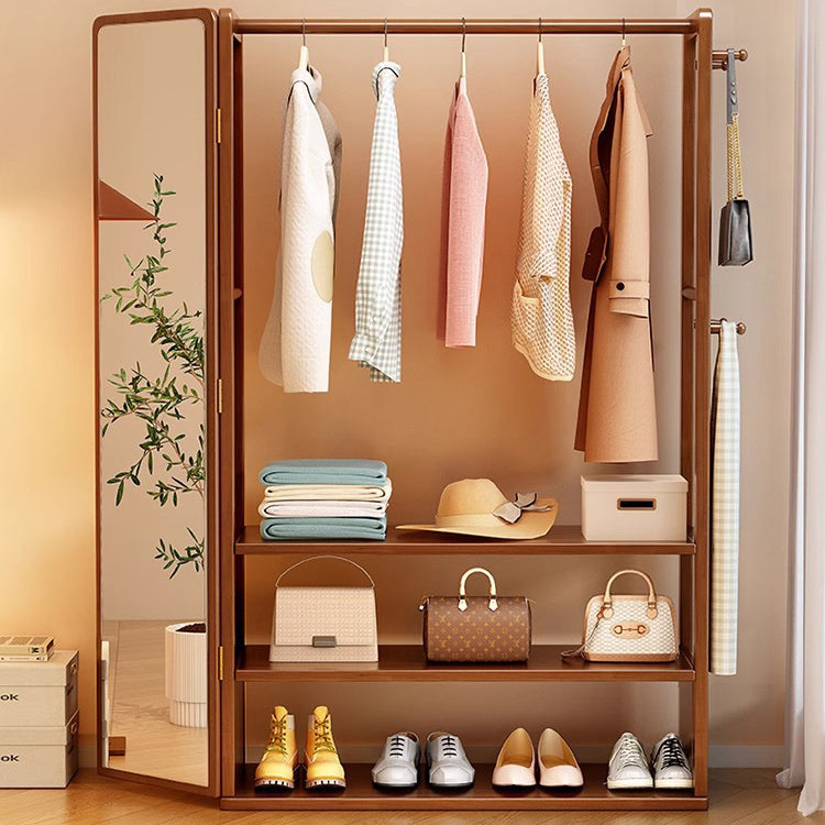 Modern Minimalist Rubberwood Glass Rectangular Hall Tree 3-Tier Full-Length Mirror For Bedroom & Living Room