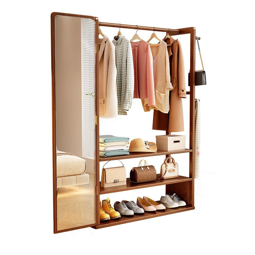 Modern Minimalist Rubberwood Glass Rectangular Hall Tree 3-Tier Full-Length Mirror For Bedroom & Living Room