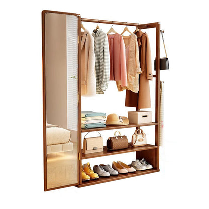 Modern Minimalist Rubberwood Glass Rectangular Hall Tree 3-Tier Full-Length Mirror For Bedroom & Living Room