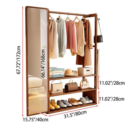 Modern Minimalist Rubberwood Glass Rectangular Hall Tree 3-Tier Full-Length Mirror For Bedroom & Living Room