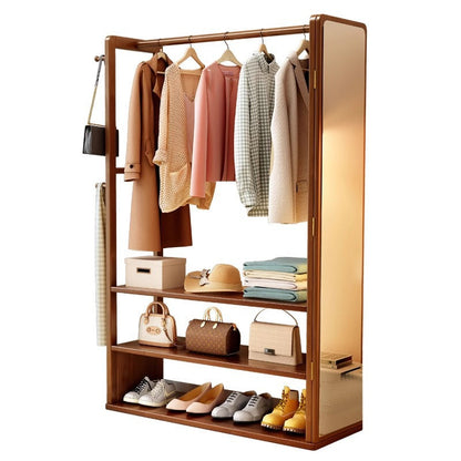 Modern Minimalist Rubberwood Glass Rectangular Hall Tree 3-Tier Full-Length Mirror For Bedroom & Living Room