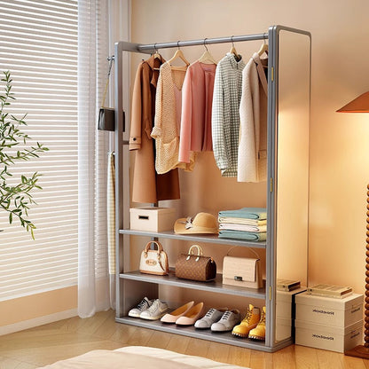 Modern Minimalist Rubberwood Glass Rectangular Hall Tree 3-Tier Full-Length Mirror For Bedroom & Living Room