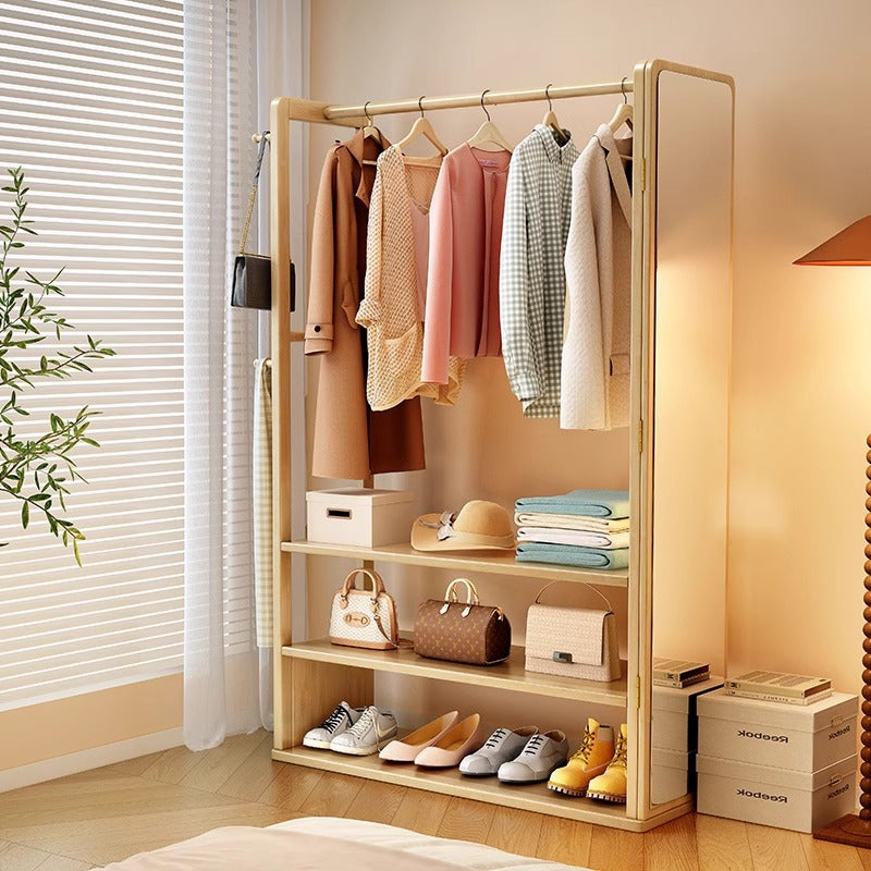 Modern Minimalist Rubberwood Glass Rectangular Hall Tree 3-Tier Full-Length Mirror For Bedroom & Living Room