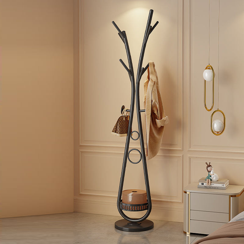Modern Minimalist Iron Round Hall Tree Freestanding Rack With Tray Base For Bedroom & Living Room