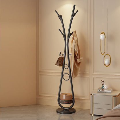 Modern Minimalist Iron Round Hall Tree Freestanding Rack With Tray Base For Bedroom & Living Room
