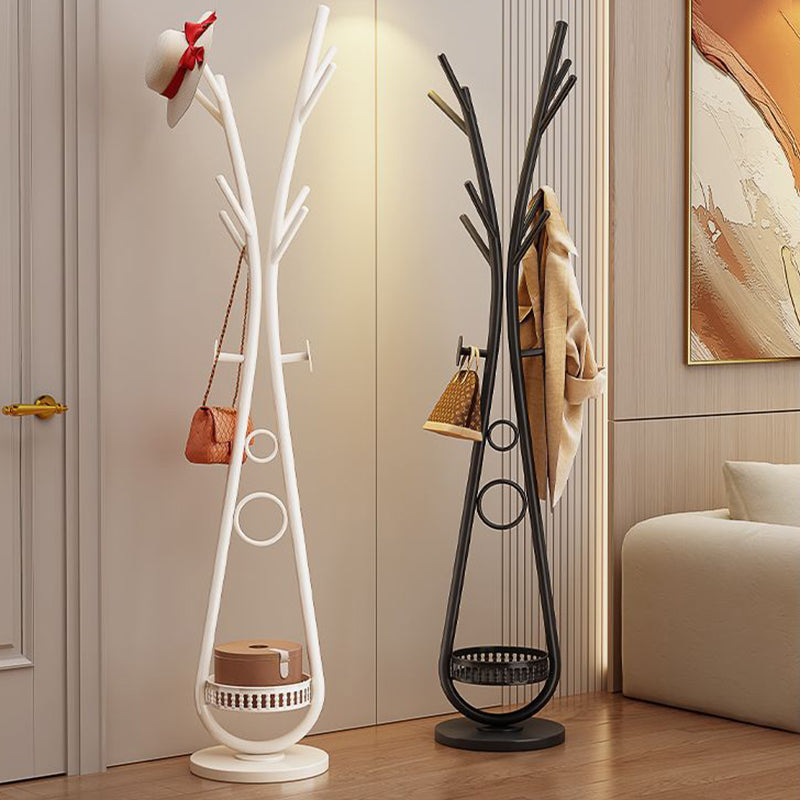 Modern Minimalist Iron Round Hall Tree Freestanding Rack With Tray Base For Bedroom & Living Room