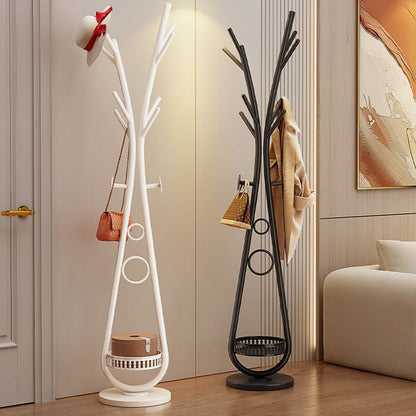 Modern Minimalist Iron Round Hall Tree Freestanding Rack With Tray Base For Bedroom & Living Room