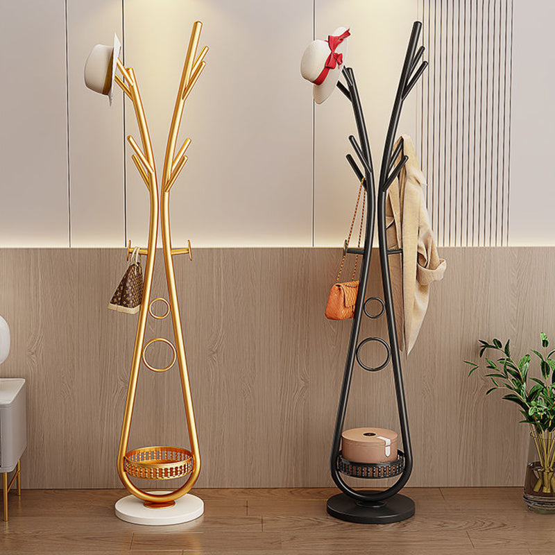 Modern Minimalist Iron Round Hall Tree Freestanding Rack With Tray Base For Bedroom & Living Room