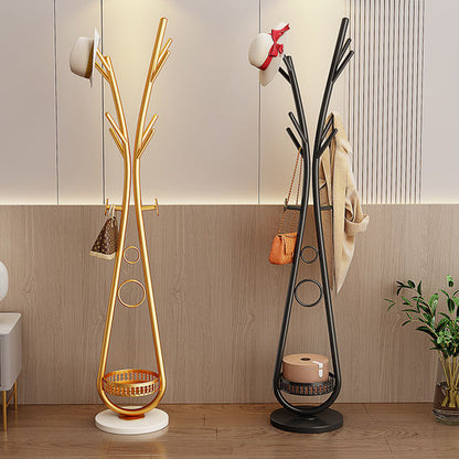 Modern Minimalist Iron Round Hall Tree Freestanding Rack With Tray Base For Bedroom & Living Room