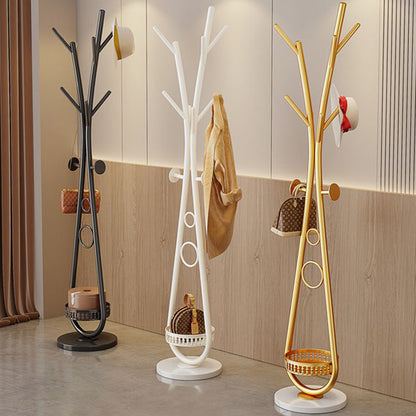Modern Minimalist Iron Round Hall Tree Freestanding Rack With Tray Base For Bedroom & Living Room