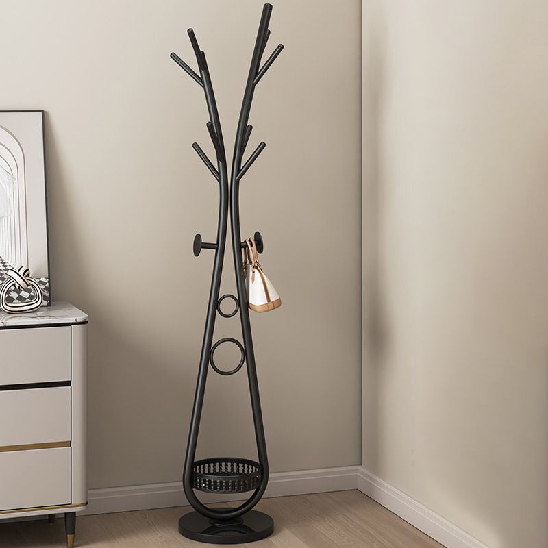 Modern Minimalist Iron Round Hall Tree Freestanding Rack With Tray Base For Bedroom & Living Room