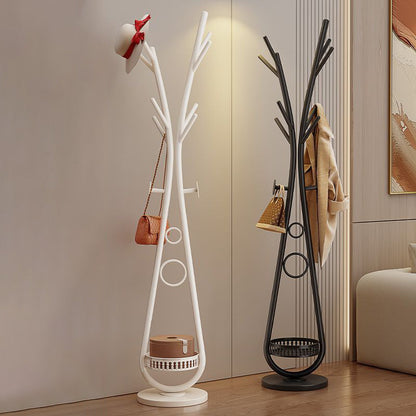 Modern Minimalist Iron Round Hall Tree Freestanding Rack With Tray Base For Bedroom & Living Room