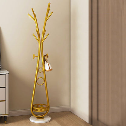 Modern Minimalist Iron Round Hall Tree Freestanding Rack With Tray Base For Bedroom & Living Room