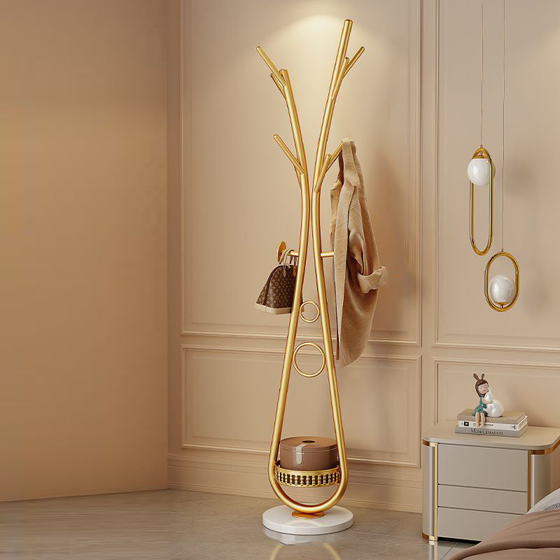 Modern Minimalist Iron Round Hall Tree Freestanding Rack With Tray Base For Bedroom & Living Room