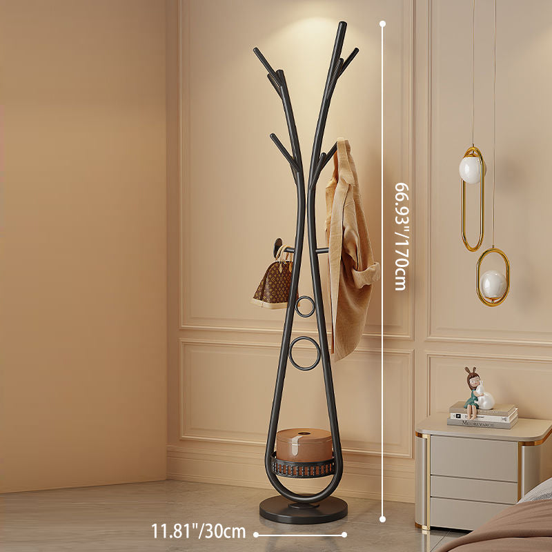 Modern Minimalist Iron Round Hall Tree Freestanding Rack With Tray Base For Bedroom & Living Room