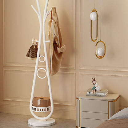 Modern Minimalist Iron Round Hall Tree Freestanding Rack With Tray Base For Bedroom & Living Room