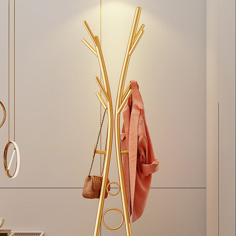 Modern Minimalist Iron Round Hall Tree Freestanding Rack With Tray Base For Bedroom & Living Room