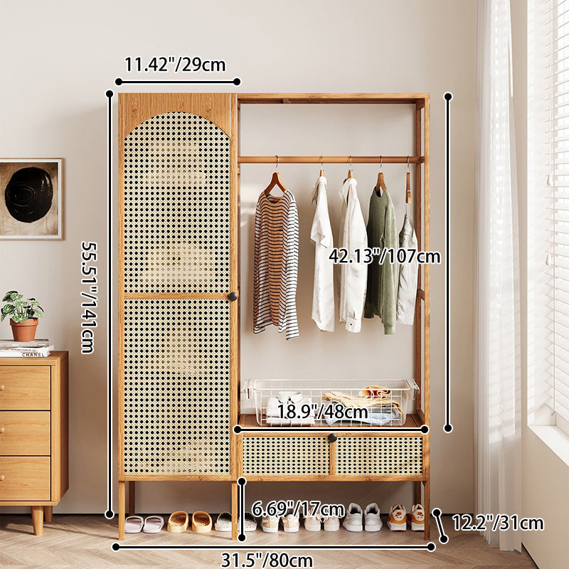Traditional Japanese Nan Bamboo MDF Plastic Rattan Rectangular Weaving Hall Tree 4-Cabinet For Bedroom & Living Room