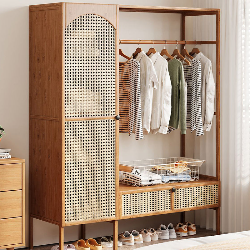Traditional Japanese Nan Bamboo MDF Plastic Rattan Rectangular Weaving Hall Tree 4-Cabinet For Bedroom & Living Room