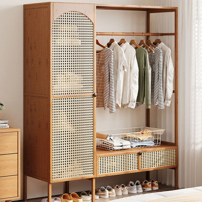 Traditional Japanese Nan Bamboo MDF Plastic Rattan Rectangular Weaving Hall Tree 4-Cabinet For Bedroom & Living Room