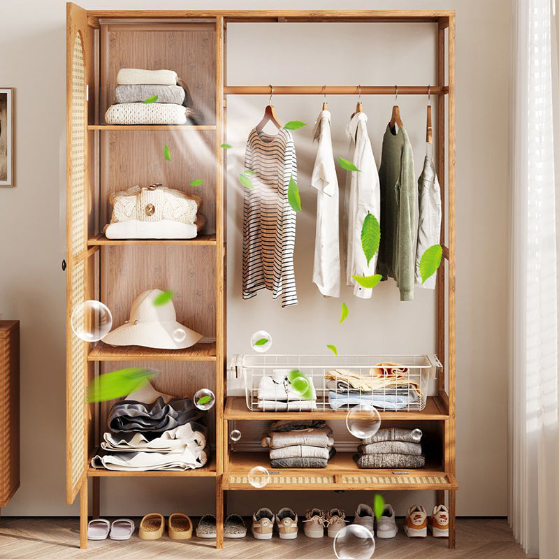 Traditional Japanese Nan Bamboo MDF Plastic Rattan Rectangular Weaving Hall Tree 4-Cabinet For Bedroom & Living Room