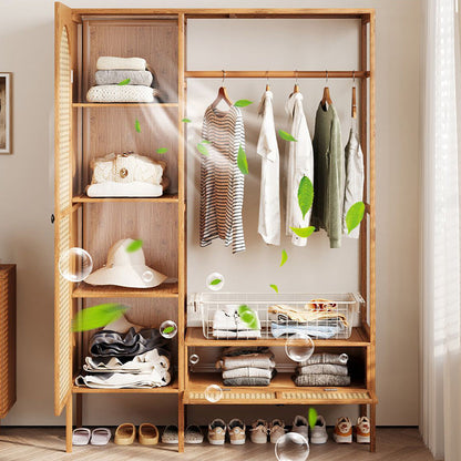 Traditional Japanese Nan Bamboo MDF Plastic Rattan Rectangular Weaving Hall Tree 4-Cabinet For Bedroom & Living Room