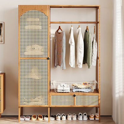 Traditional Japanese Nan Bamboo MDF Plastic Rattan Rectangular Weaving Hall Tree 4-Cabinet For Bedroom & Living Room