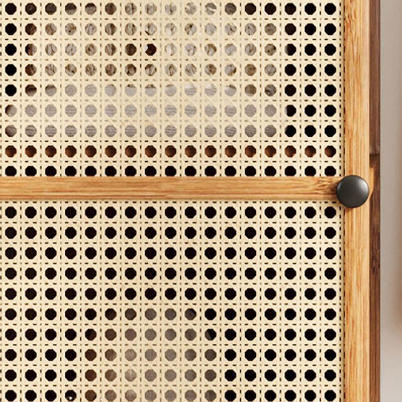 Traditional Japanese Nan Bamboo MDF Plastic Rattan Rectangular Weaving Hall Tree 4-Cabinet For Bedroom & Living Room