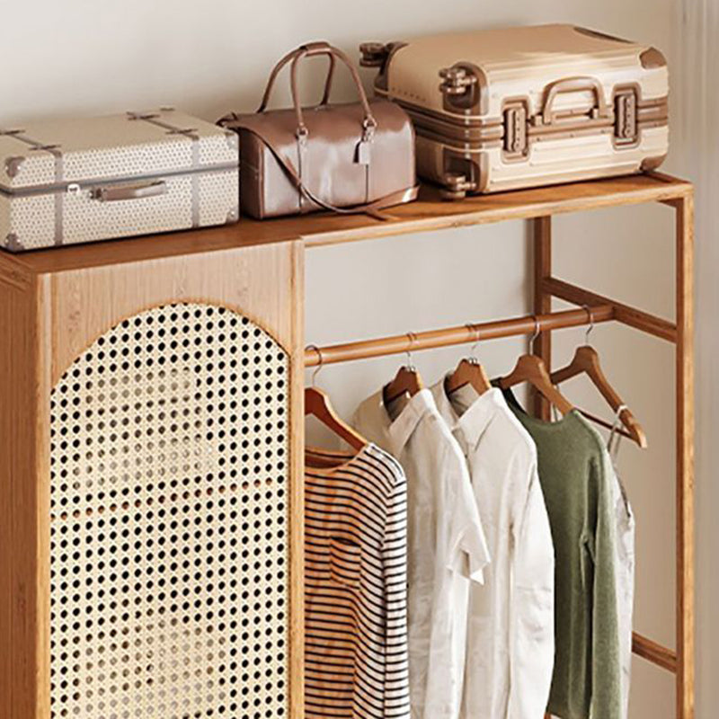 Traditional Japanese Nan Bamboo MDF Plastic Rattan Rectangular Weaving Hall Tree 4-Cabinet For Bedroom & Living Room