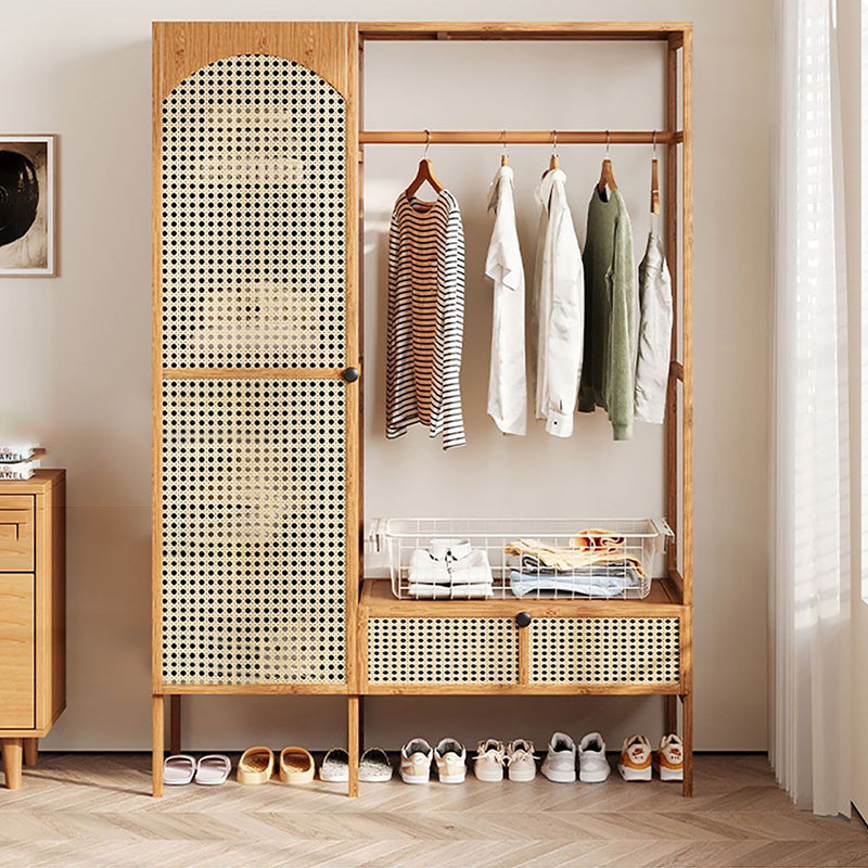 Traditional Japanese Nan Bamboo MDF Plastic Rattan Rectangular Weaving Hall Tree 4-Cabinet For Bedroom & Living Room