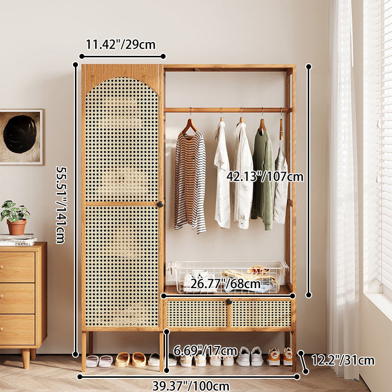 Traditional Japanese Nan Bamboo MDF Plastic Rattan Rectangular Weaving Hall Tree 4-Cabinet For Bedroom & Living Room
