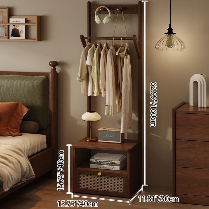 Contemporary Retro Nan Bamboo Composite Board Resin Rattan Rectangular Weaving Hall Tree 2-Tier Bedside Storage For Bedroom